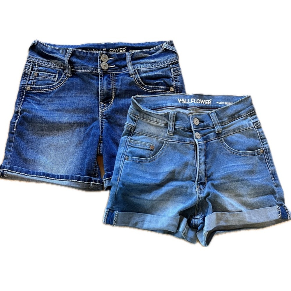 Lot Of 2 Wallflower Sz 3 Denim Shorts Luscious Curvy Fit + Sassy High Ri…
